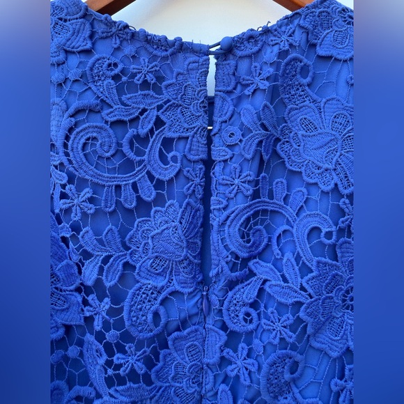 J.Crew Floral Lace Sleeveless Sheath Mini Dress Cocktail Party Royal Blue SZ 4P - Picture 13 of 14